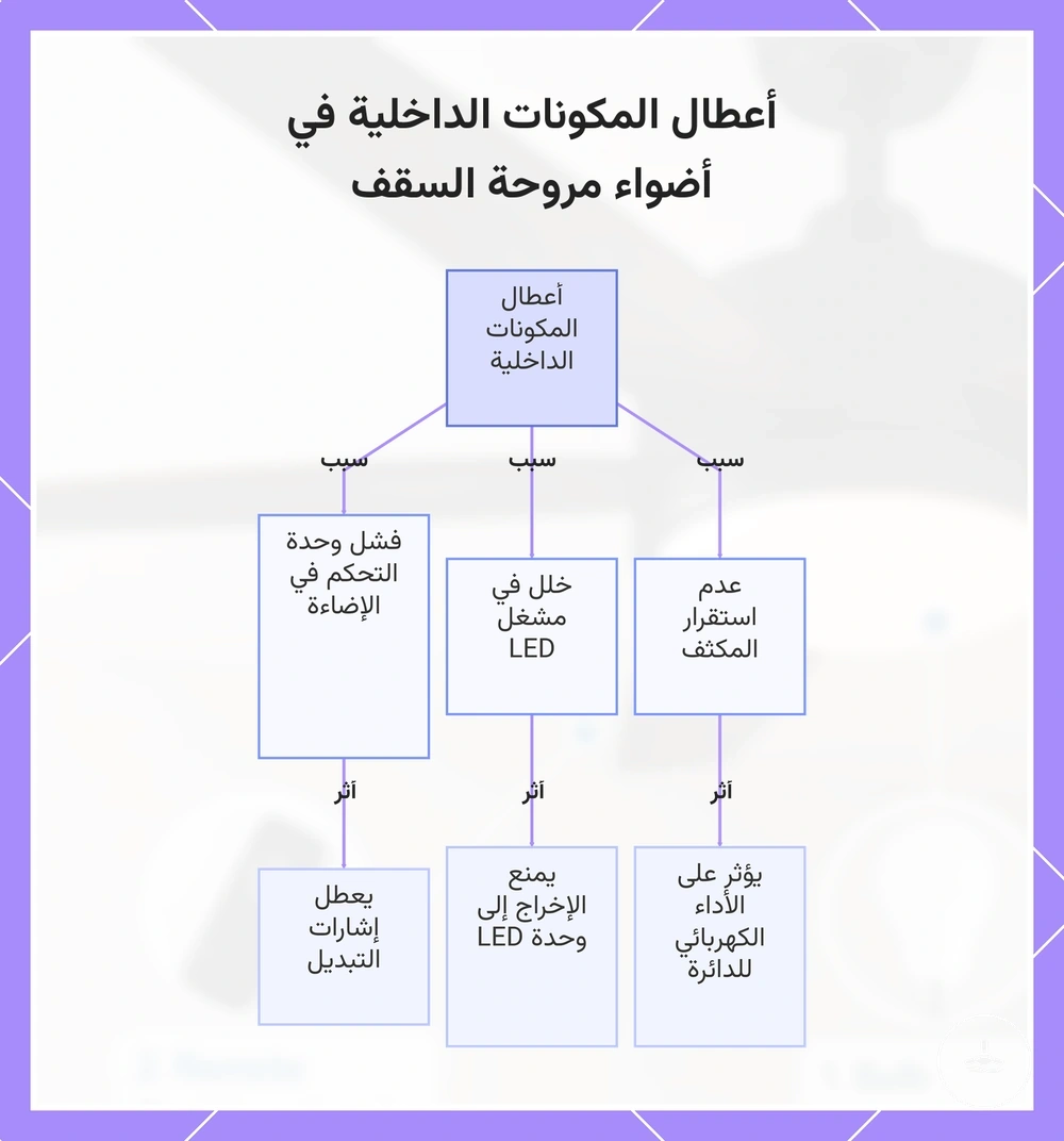 أعطال المكونات الداخلية في أضواء مروحة السقف