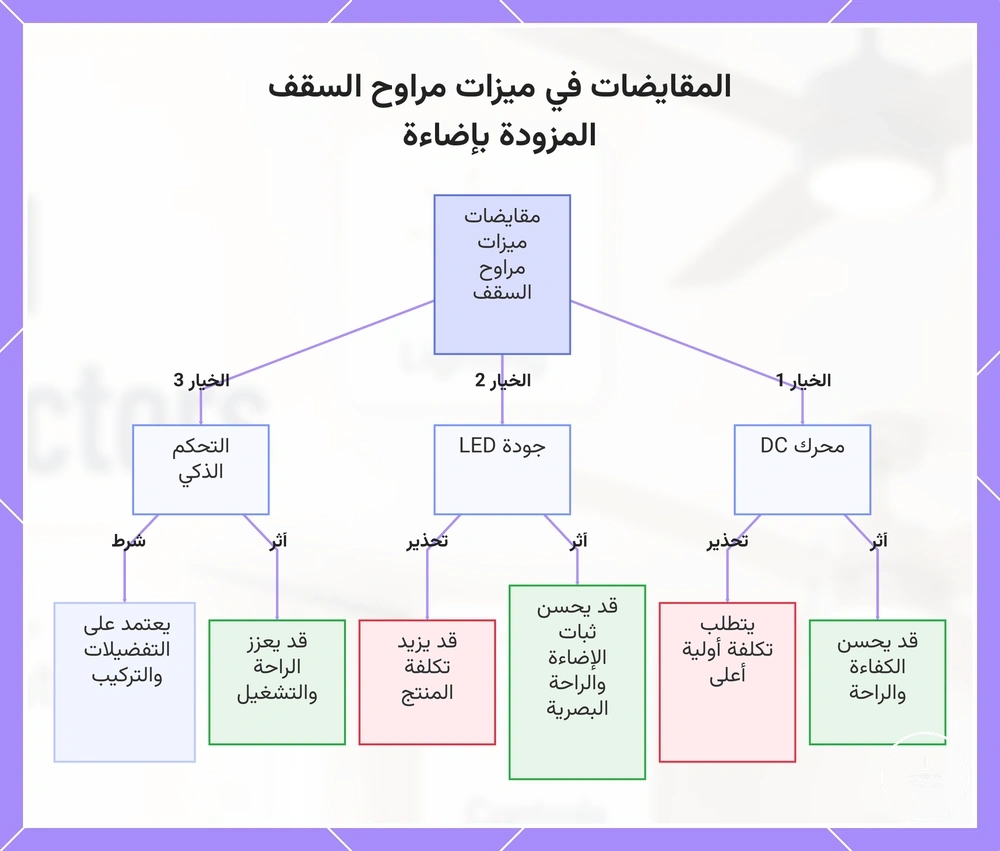 المقايضات في ميزات مراوح السقف المزودة بإضاءة