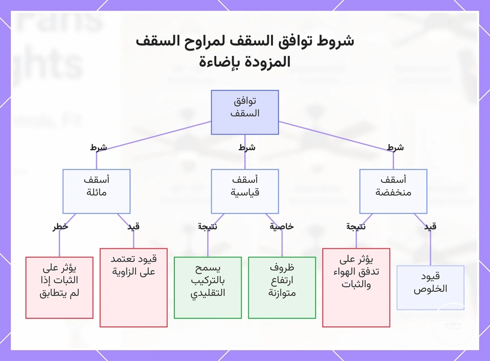 شروط توافق السقف لمراوح السقف المزودة بإضاءة