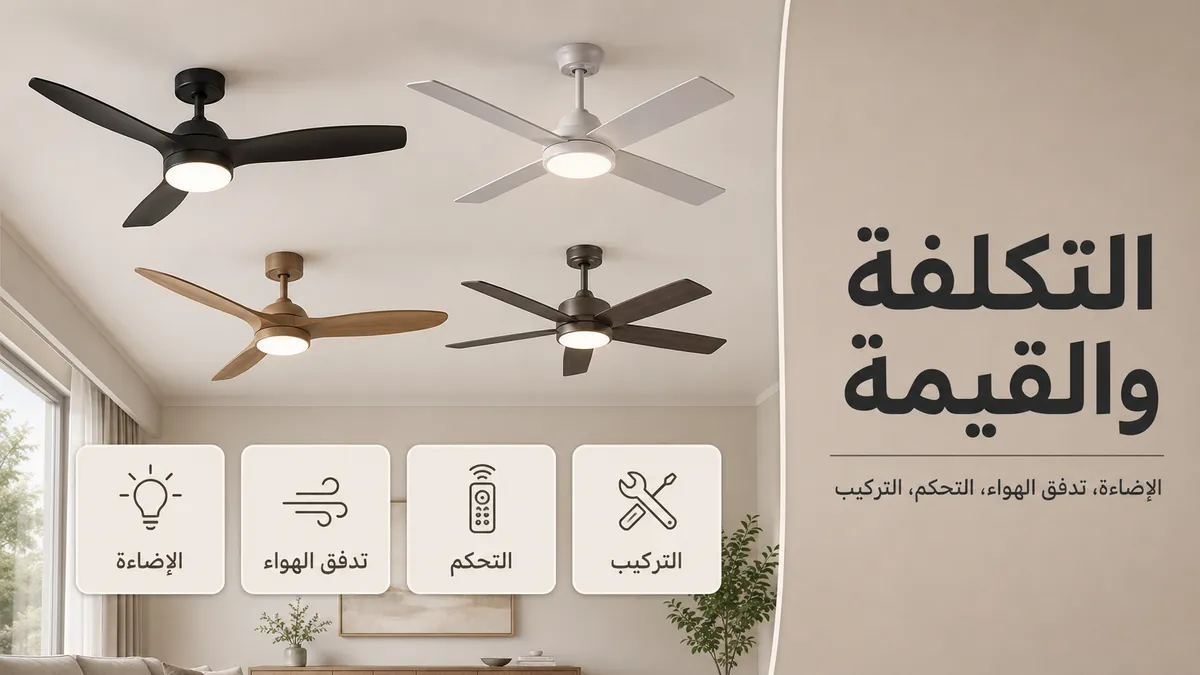 مراوح سقف بإضاءة مرتبة حسب عوامل القيمة مثل الإضاءة وتدفق الهواء والتحكم واحتياجات التركيب