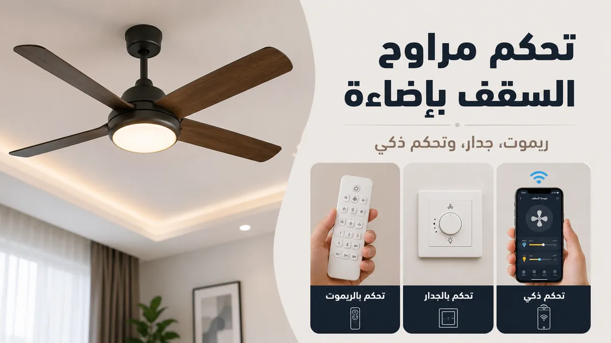 مروحة سقف بإضاءة مع ريموت ومفتاح تحكم جداري وخيارات تحكم ذكية