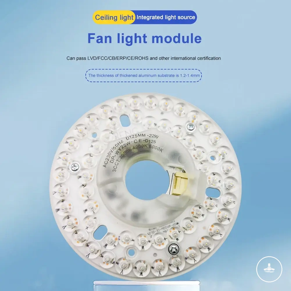 Retrofit-Kit für Deckenventilator-Licht mit drei Lichtfarben und rundem Paneldesign