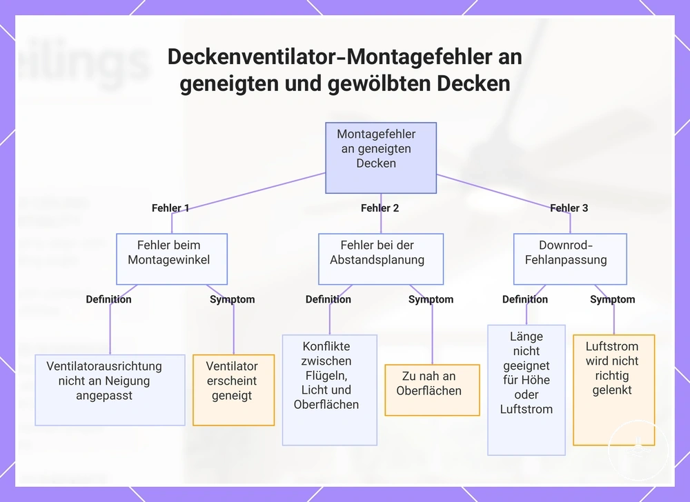 Deckenventilator-Montagefehler an geneigten und gewölbten Decken