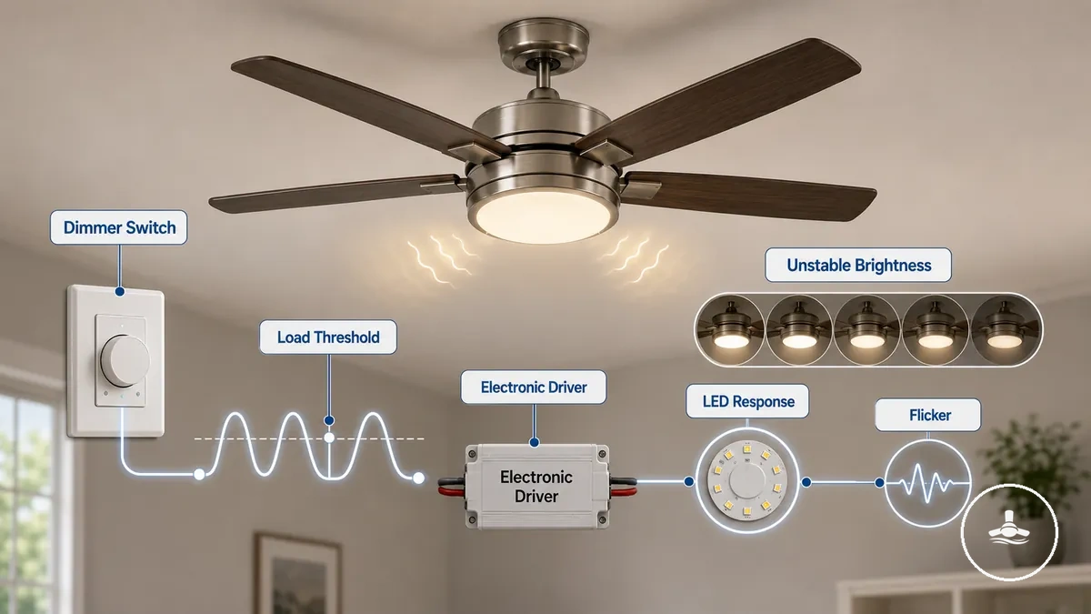 Wellenformdiagramm zur Dimmer-Interaktion bei Flackern des Deckenventilatorlichts
