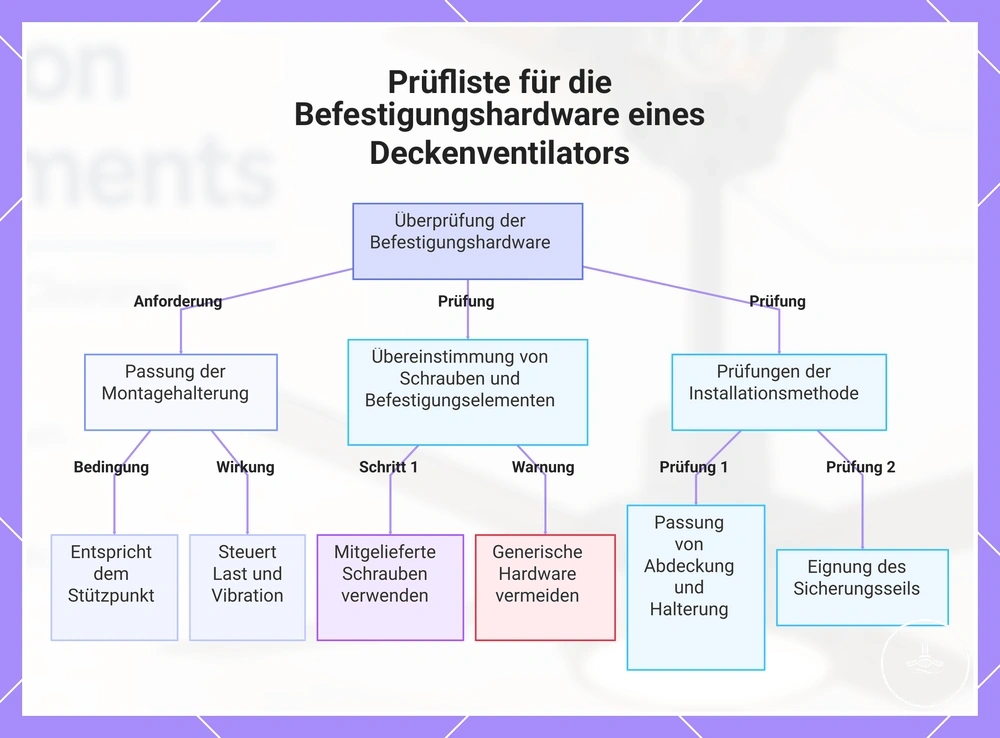 Prüfliste für die Befestigungshardware eines Deckenventilators