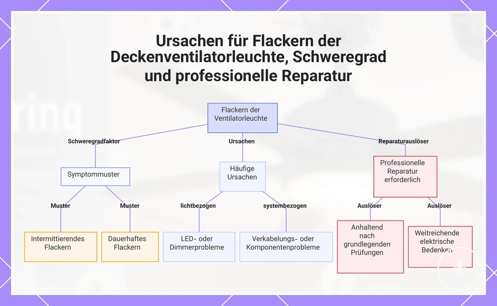 Ursachen für Flackern der Deckenventilatorleuchte, Schweregrad und professionelle Reparatur