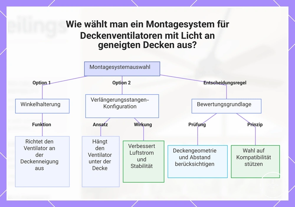 Wie wählt man ein Montagesystem für Deckenventilatoren mit Licht an geneigten Decken aus?