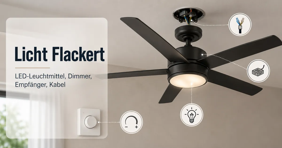 Flackerndes Licht am Deckenventilator mit Prüfung von LED-Leuchtmittel, Dimmer, Empfänger der Fernbedienung und Verkabelung
