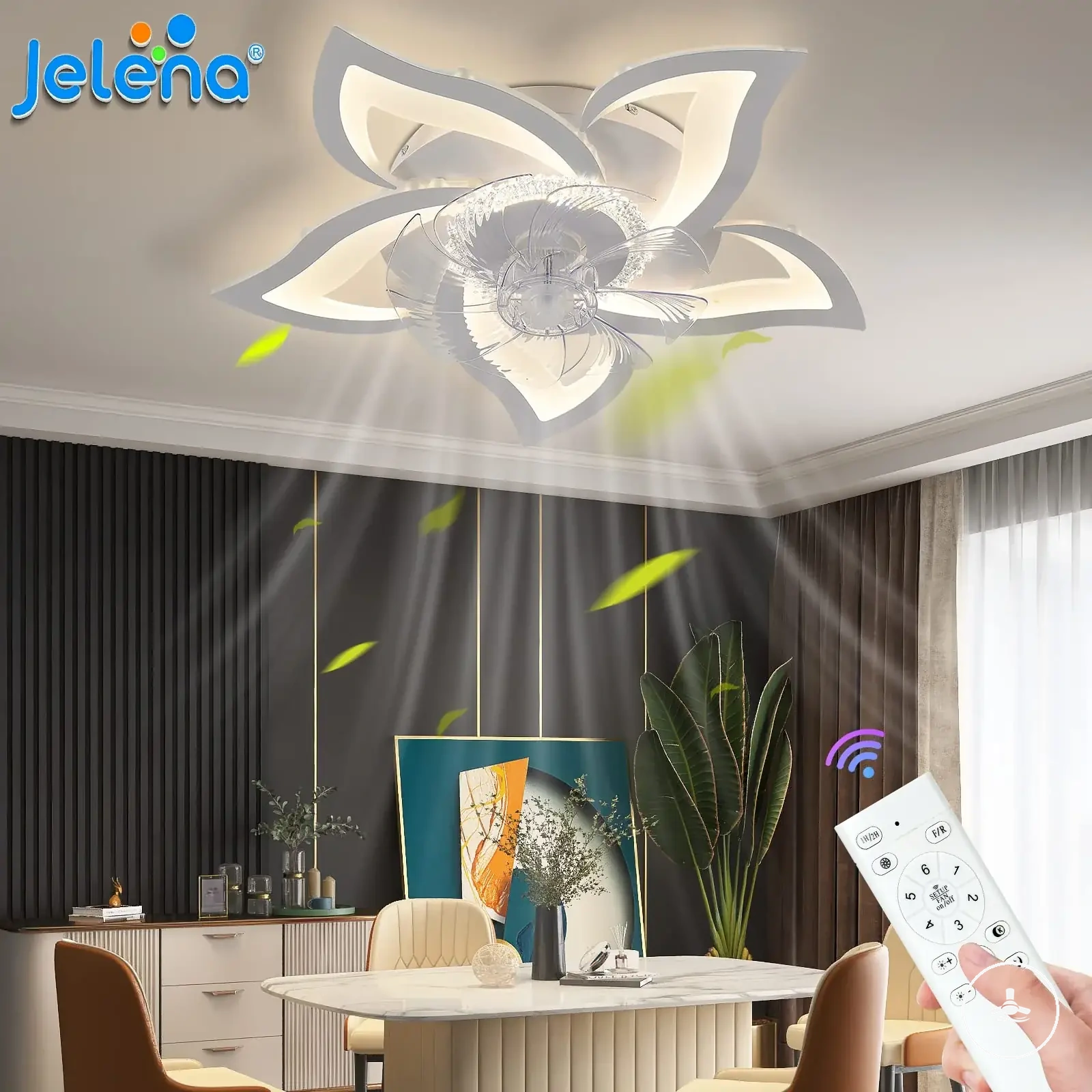 Flower shape flush mount ceiling fan light with remote control and six speeds
