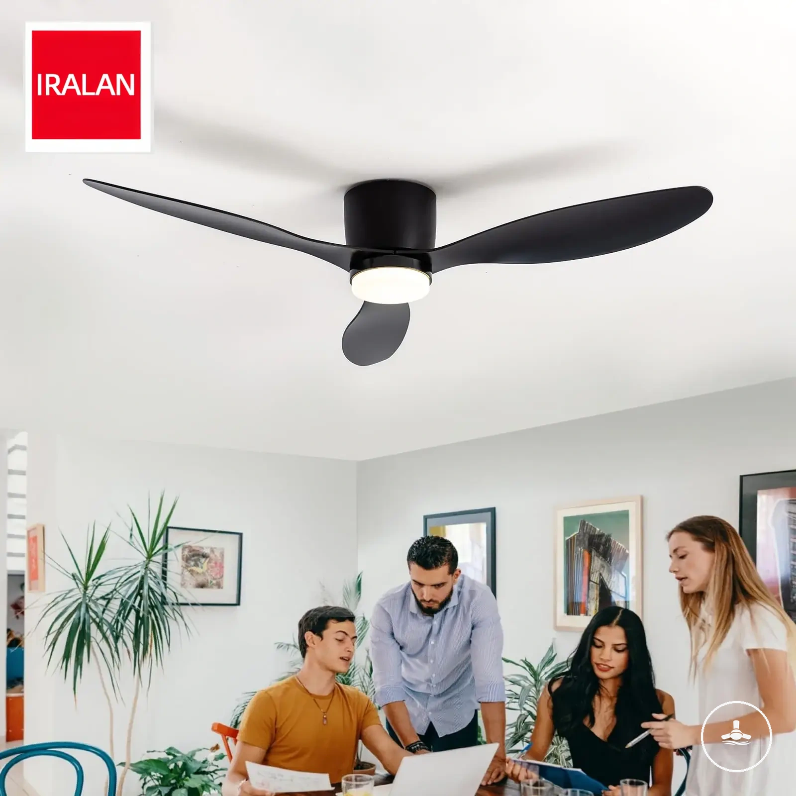DC motor ceiling fan with LED light, remote control, and high airflow