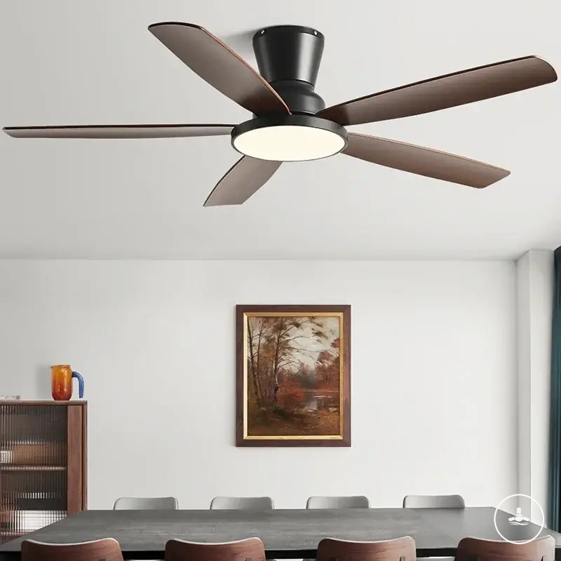 High velocity DC ceiling fan light with six speed remote control and ambient lighting