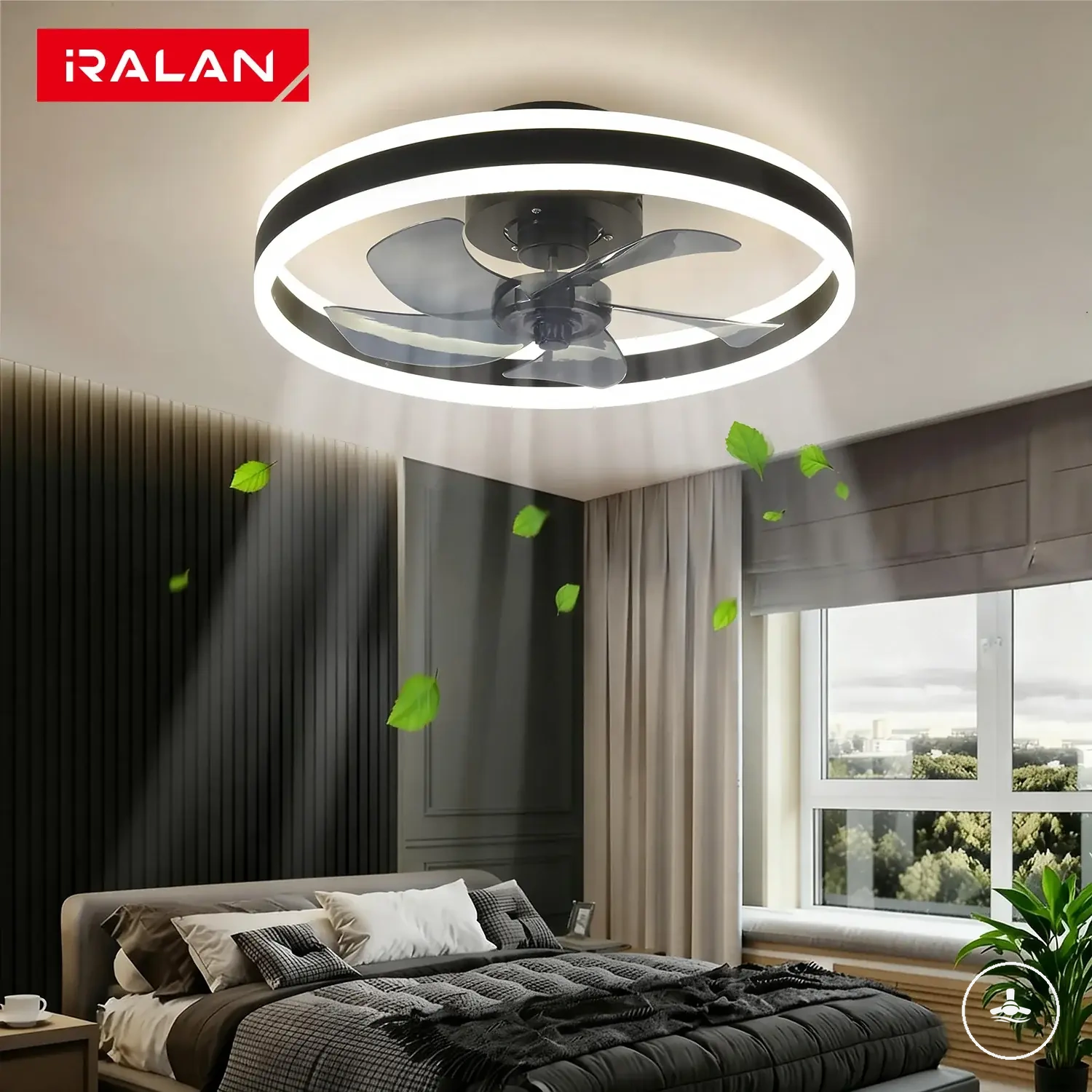 Silent dimmable ceiling fan with LED light and remote control