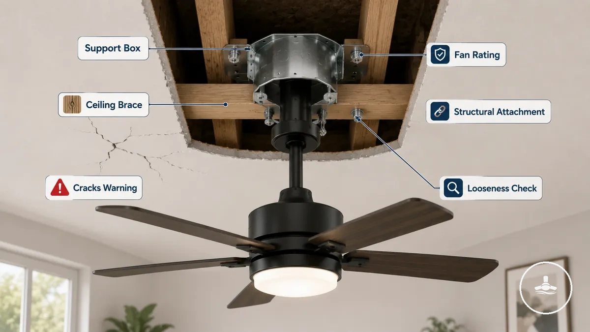 support box and ceiling brace condition check for ceiling fan with light