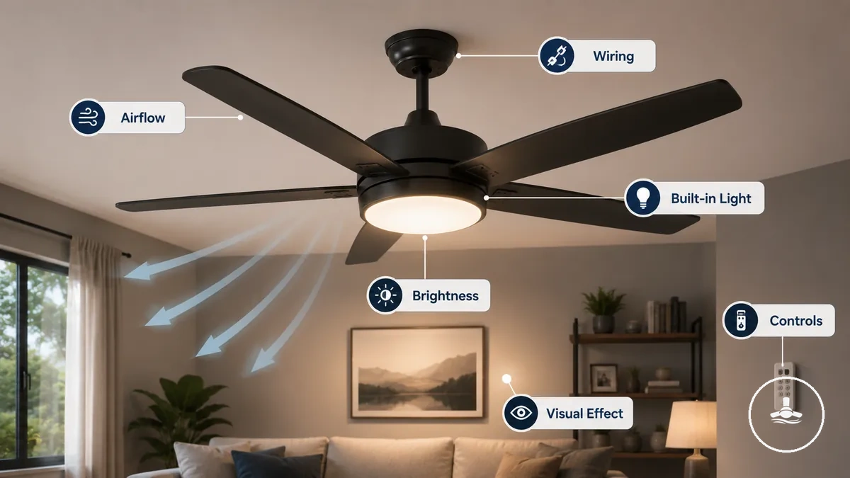 Ceiling fan with light showing the added light fixture and fan blades
