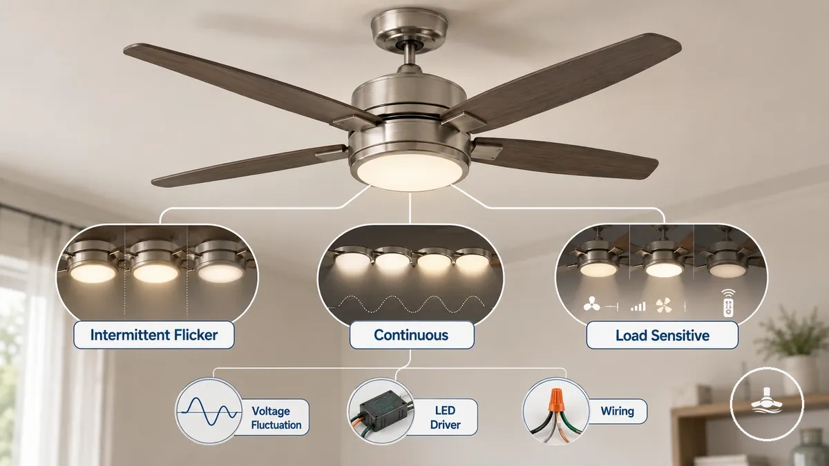 Ceiling fan light flicker pattern types comparison diagram