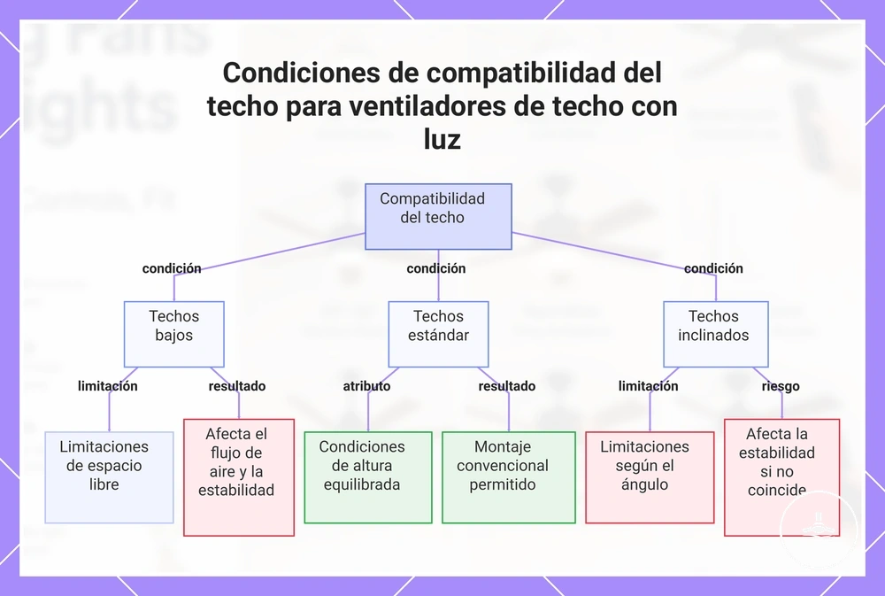 Condiciones de compatibilidad del techo para ventiladores de techo con luz