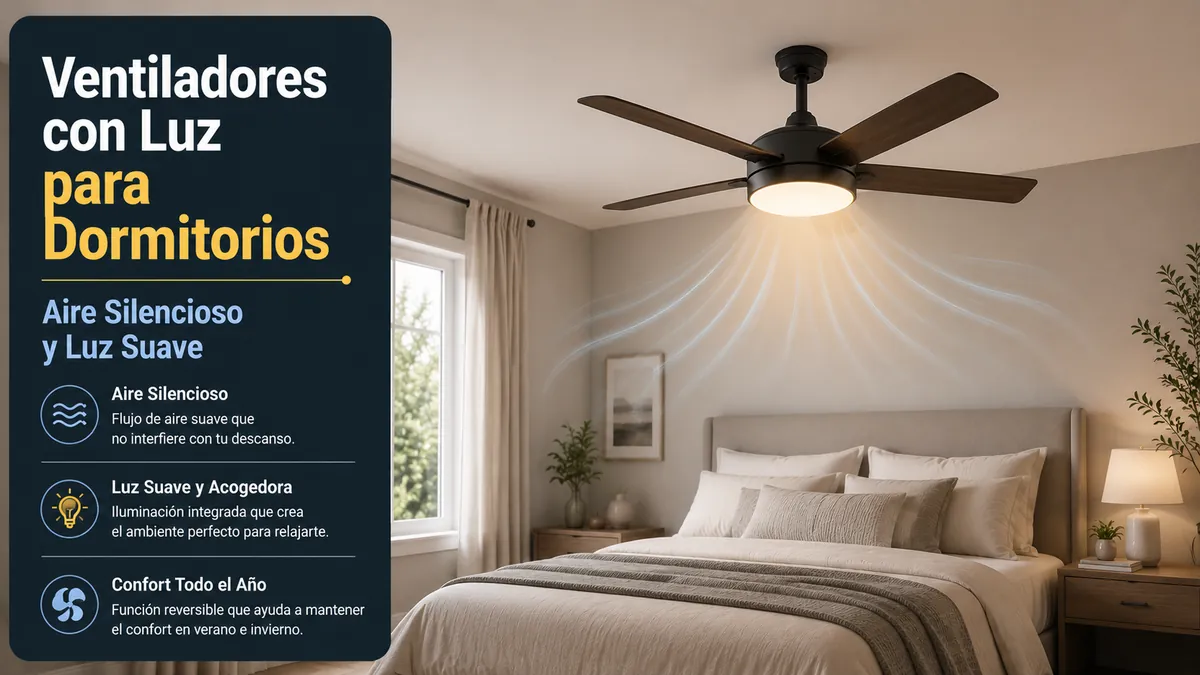 Ventilador de techo con luz para dormitorio con flujo de aire silencioso y luz suave sobre la cama