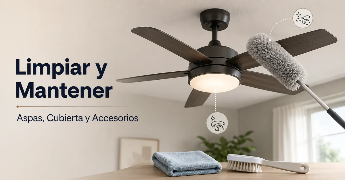 Limpieza y mantenimiento de un ventilador de techo con luz con plumero y accesorios para la cubierta de la lámpara
