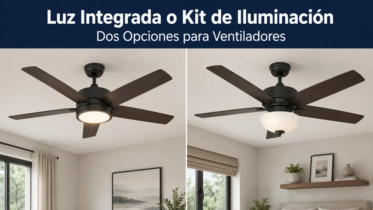 Comparación entre un ventilador de techo con luz LED integrada y otro con kit de iluminación independiente