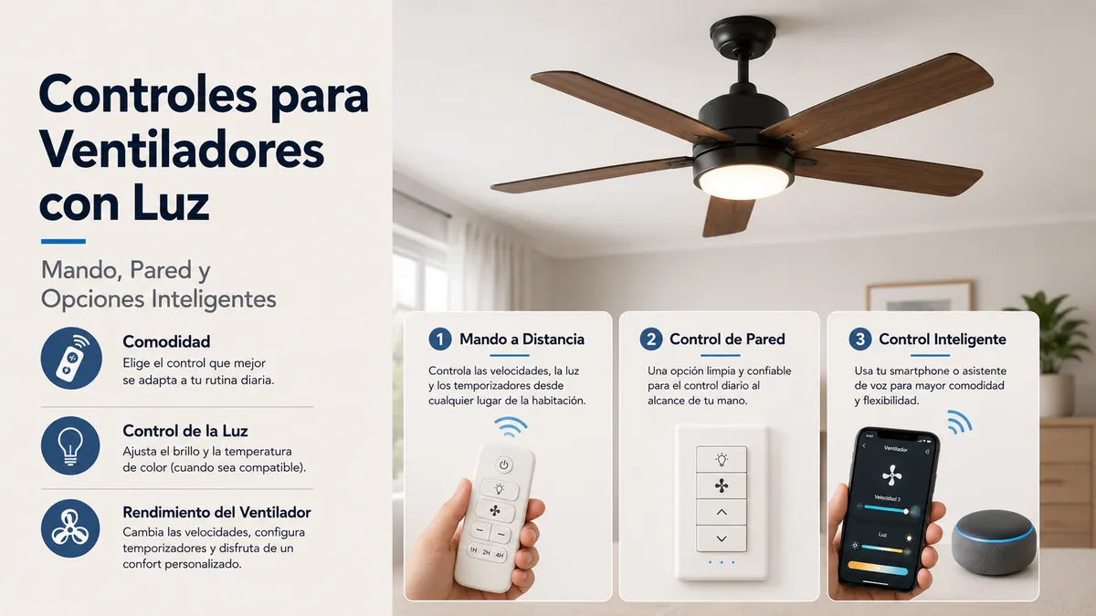 Ventilador de techo con luz con mando a distancia, control de pared y opciones inteligentes