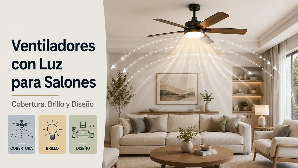 Ventilador de techo con luz para salón con cobertura amplia, iluminación clara y diseño decorativo