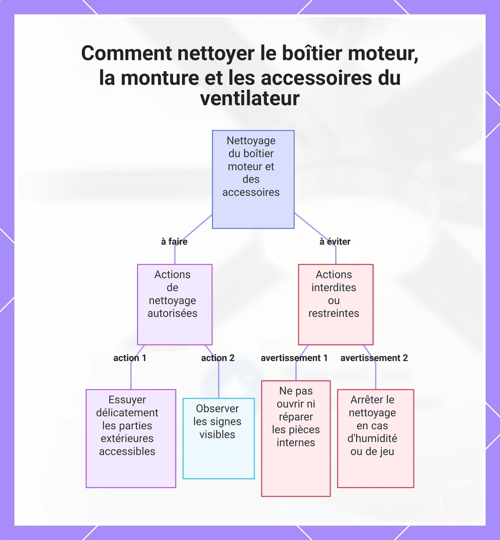 Comment nettoyer le boîtier moteur, la monture et les accessoires du ventilateur