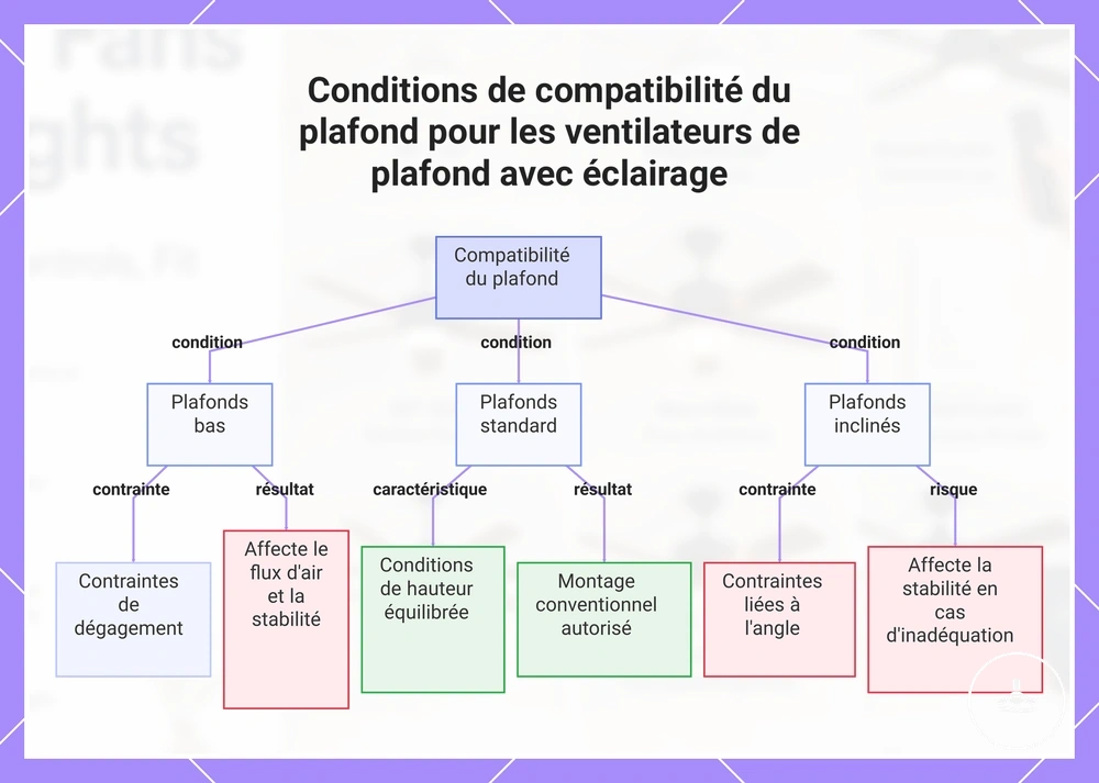 Conditions de compatibilité du plafond pour les ventilateurs de plafond avec éclairage
