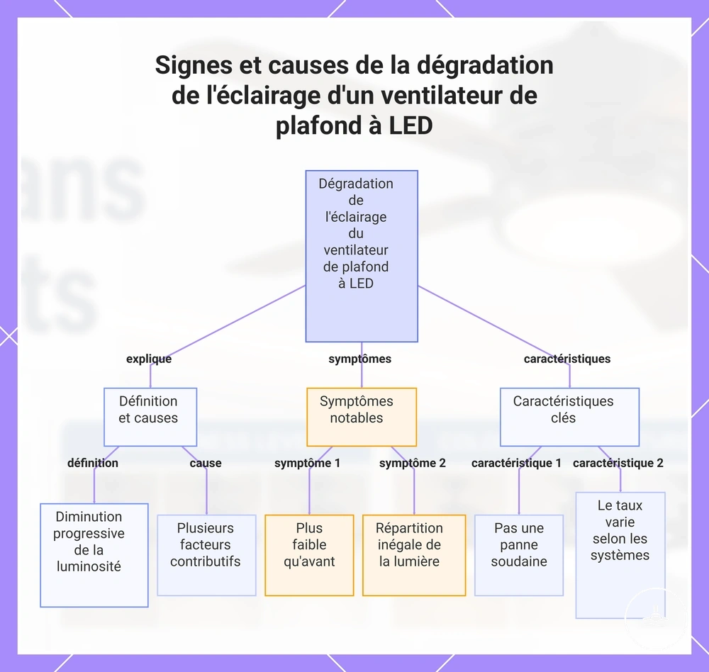 Signes et causes de la dégradation de l'éclairage d'un ventilateur de plafond à LED