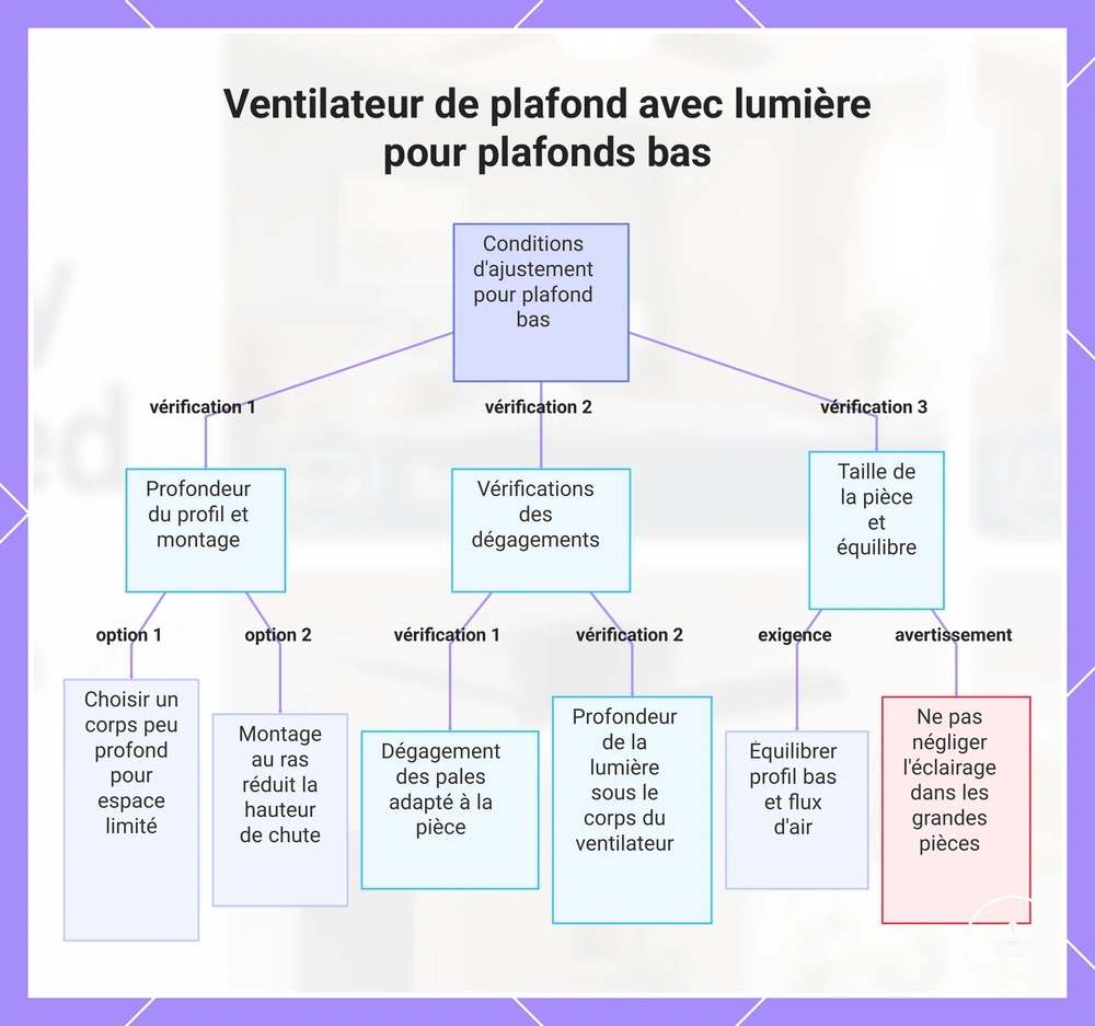 Ventilateur de plafond avec lumière pour plafonds bas