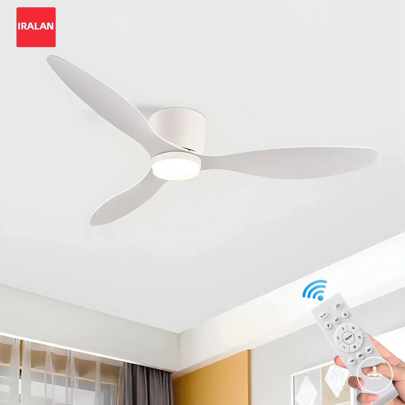 Ventilador de teto DC reversível com luz, controle remoto e seis velocidades