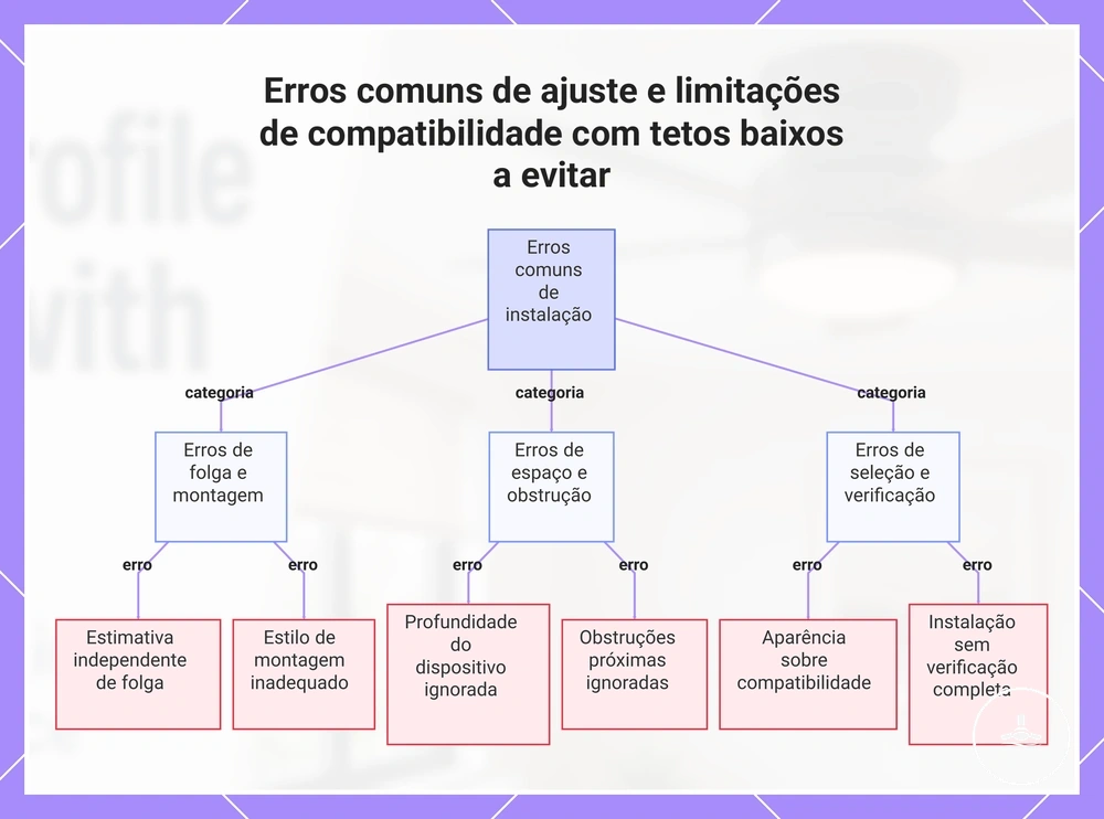Erros comuns de ajuste e limitações de compatibilidade com tetos baixos a evitar