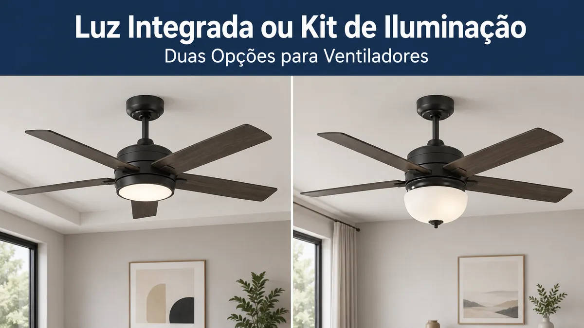 Comparação entre ventilador de teto com luz LED integrada e ventilador com kit de iluminação separado