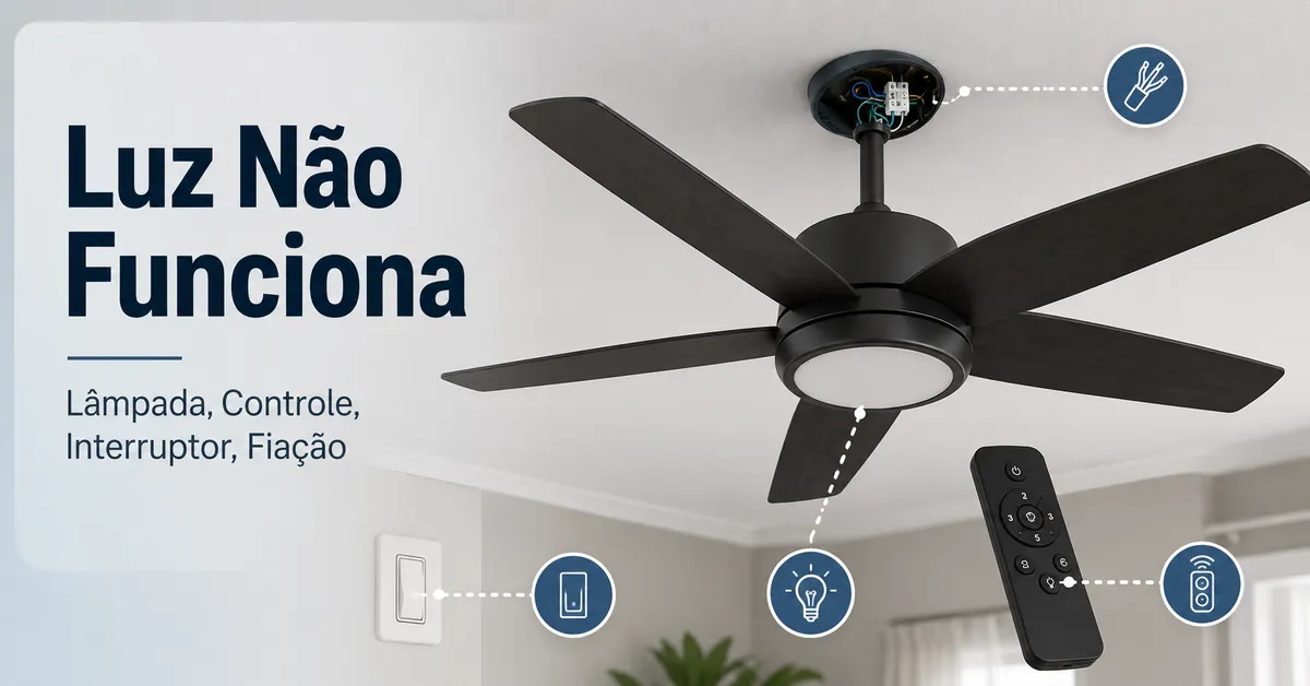 Ventilador de teto com luz que não funciona com pontos de verificação na lâmpada, controle remoto, interruptor de parede e fiação