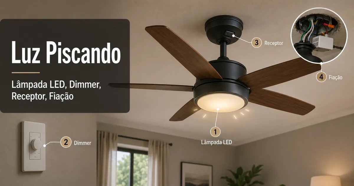 Luz de ventilador de teto piscando com verificação de lâmpada LED, dimmer, receptor do controle remoto e fiação
