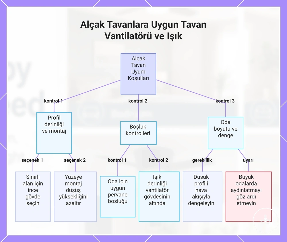 Alçak Tavanlara Uygun Tavan Vantilatörü ve Işık