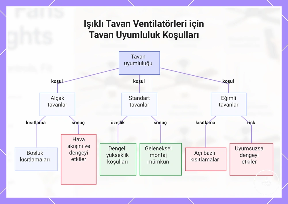 Işıklı Tavan Ventilatörleri için Tavan Uyumluluk Koşulları