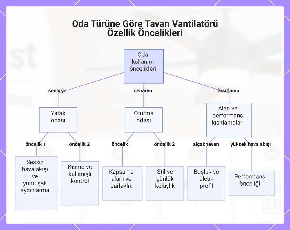 Oda Türüne Göre Tavan Vantilatörü Özellik Öncelikleri