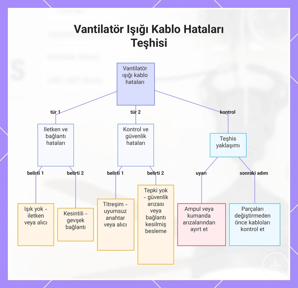 Vantilatör ışığı arızalarında belirti, olası kablolama nedeni ve doğrulama ilişkisi
